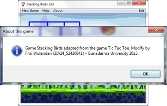 Tampilan menu About pada Stacking Birds Game